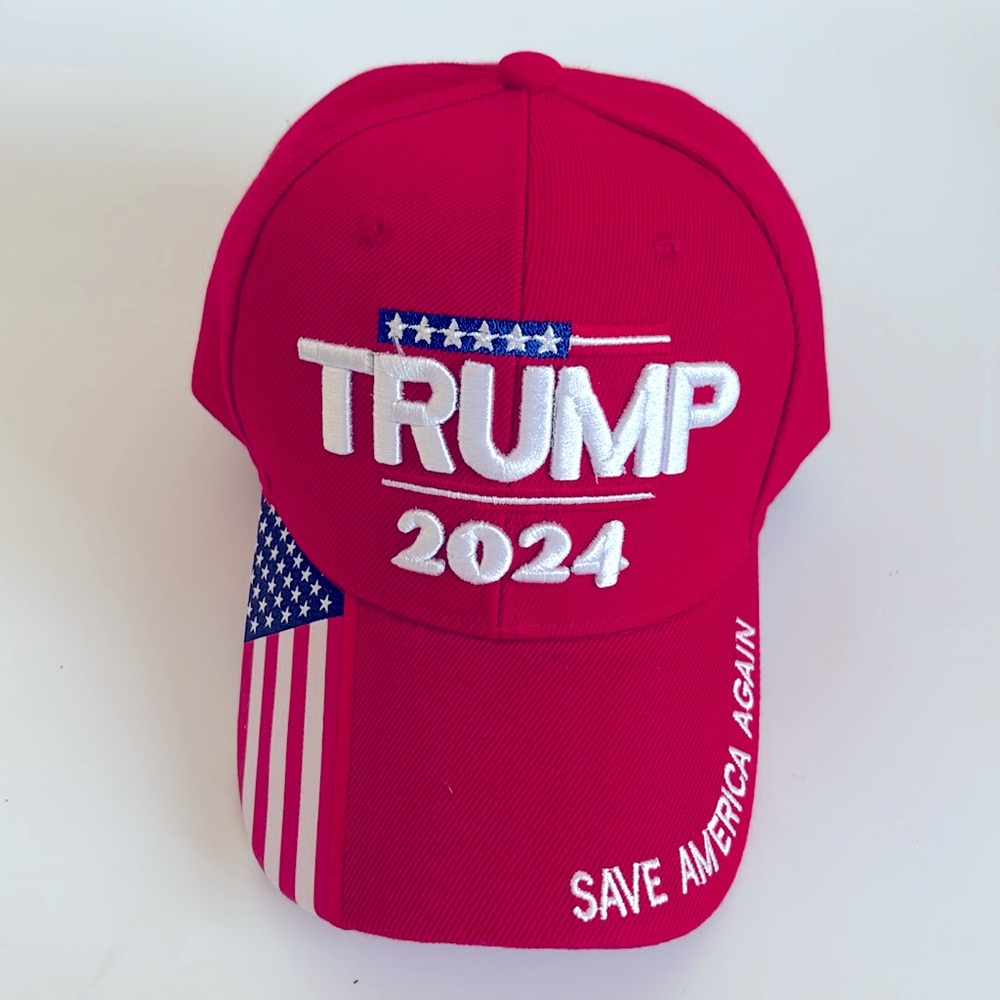 New Red Donald 2024 Trump Rally Hat Save America Again Baseball Cap Flag Rim